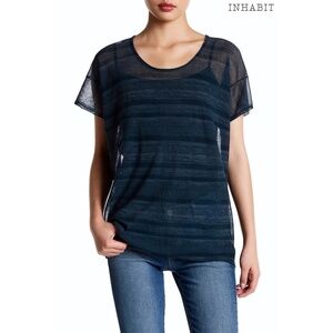 INHABIT WOMEN NWT COTTON SHEER KNIT S/S STRIPED LAGOON TEE. SIZE P (XS)